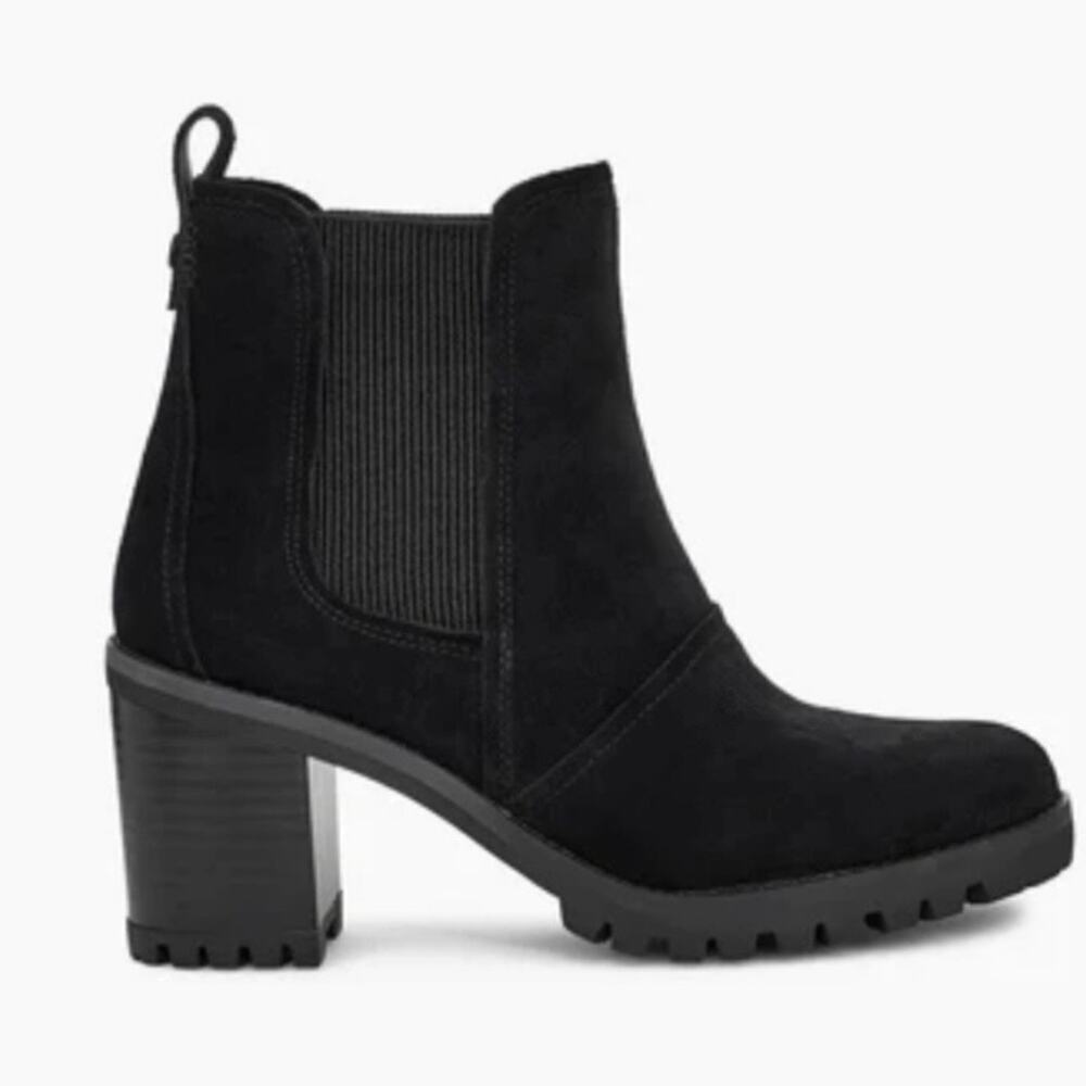 UGG Hazel Nubuck Leather Heeled Chelsea Boot Black Size 8 - Picture 2 of 12